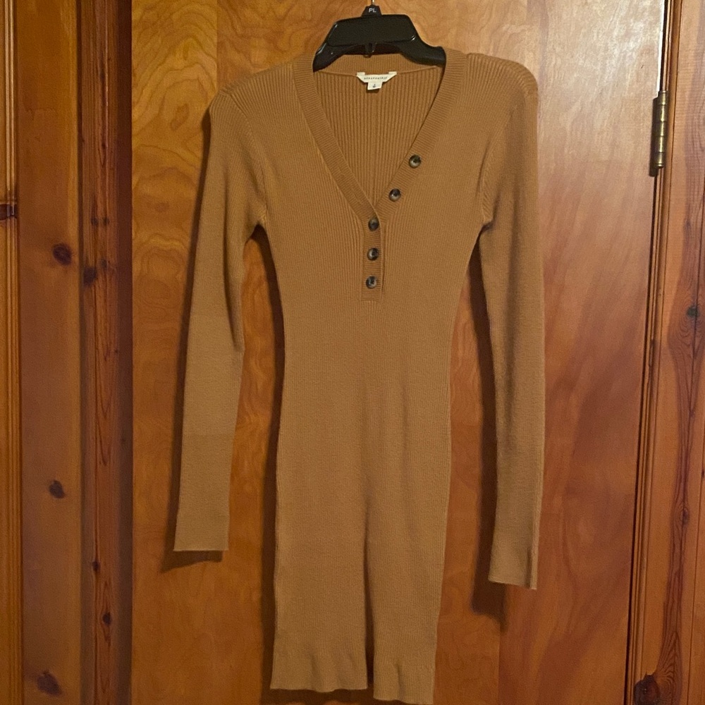 Aeropostale Tan Long Sleeve Ribbed Dress
